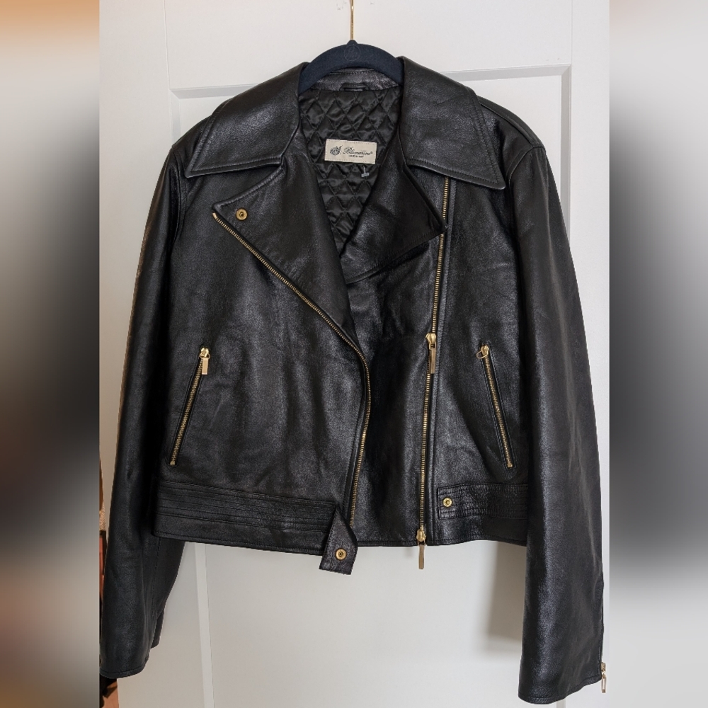 Blumarine Black Leather Jacket sz medium IT44/US 6